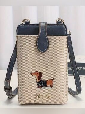 New Blue Embroidered Dachshund Crossbody Bag